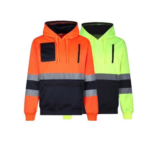 Picture of High Visibility Reflective Pullover Zipped Pocket Hoodie Kangaroo Menswear