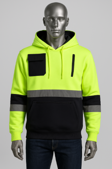 Picture of High Visibility Reflective Pullover Zipped Pocket Hoodie Kangaroo Menswear