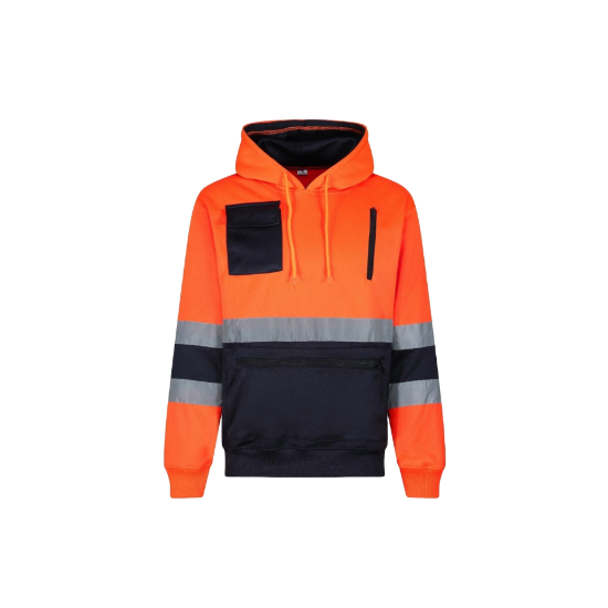Picture of High Visibility Reflective Pullover Zipped Pocket Hoodie Kangaroo Menswear