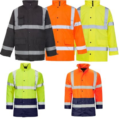 Picture of High Visibility Reflective Parka Jacket Coat, Water Resistant, Weatherproof Coverage, Menswear