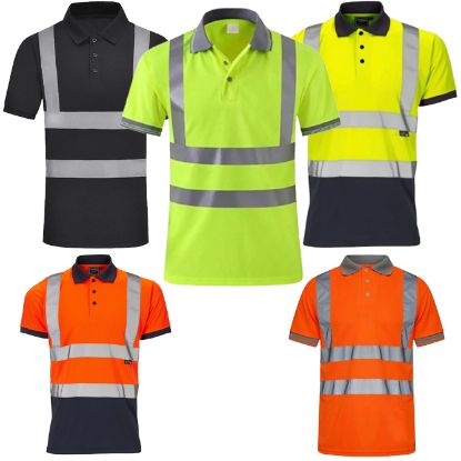 Picture of High Visibility Reflective Polo Shirt - Short Sleeve - Men's Wear - Top - Casual - Striped