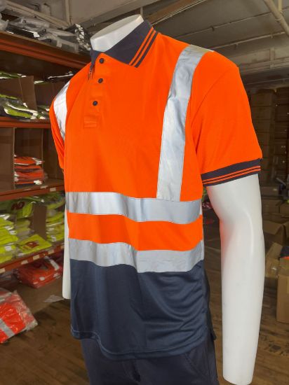 Picture of High Visibility Reflective Polo Shirt - Short Sleeve - Men's Wear - Top - Casual - Striped